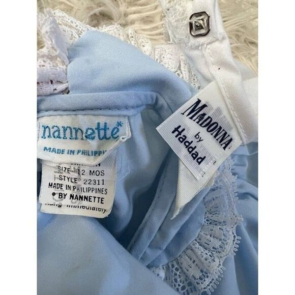 Vintage Madonna by Haddad & Nannette White Blue Christening gown embroidered 12 - Picture 3 of 9